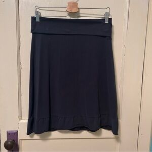 Gray Knit Fold Over Waist Cotton Ruffled Hem Skirt